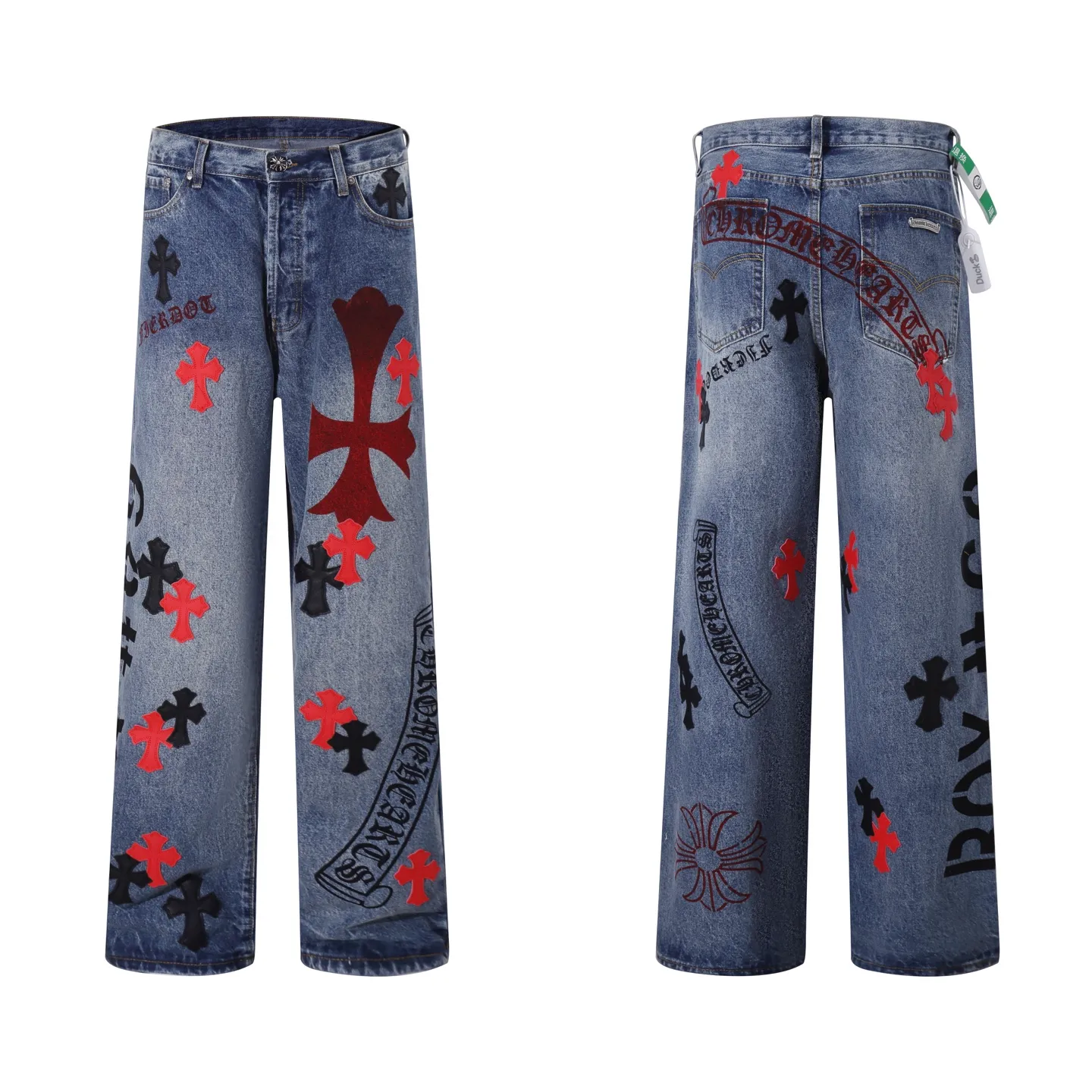 P260 Style No.: H97 Croxin & 𝐂𝐡𝐫𝐨𝐦𝐞 𝐇𝐞𝐚𝐫𝐭 Pingtai SS25 blue and red printed jeans. Styles with different wash textures are very friendly to people with thin legs. The slightly flared version perfectly modifies the leg shape. The timeless and moderate length makes it easy to match and match. It is the basis for various styles and is a must-have in your wardrobe! The fabric is stiff but also makes the upper body soft without losing texture. The washing process is even more perfect. It is a must-have item for everyone! ! ! Washed wheat, hang tag, pants label, three labels complete Color: blue Size: 28-30-32-34-36
